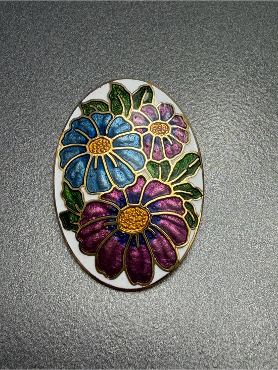 Cloisonne Jewelry - Floral Cloisonné Oval Brooch